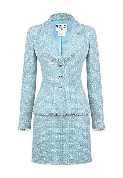 light blue chanel suit|classic chanel suits for women.